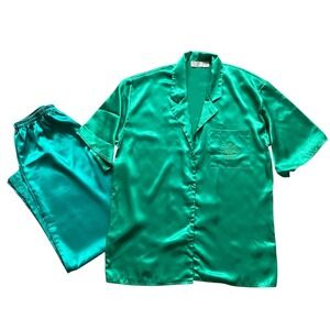 Vintage Victoria's Secret Gold Label Pajama L Satin Green Y2K Glam Coquette